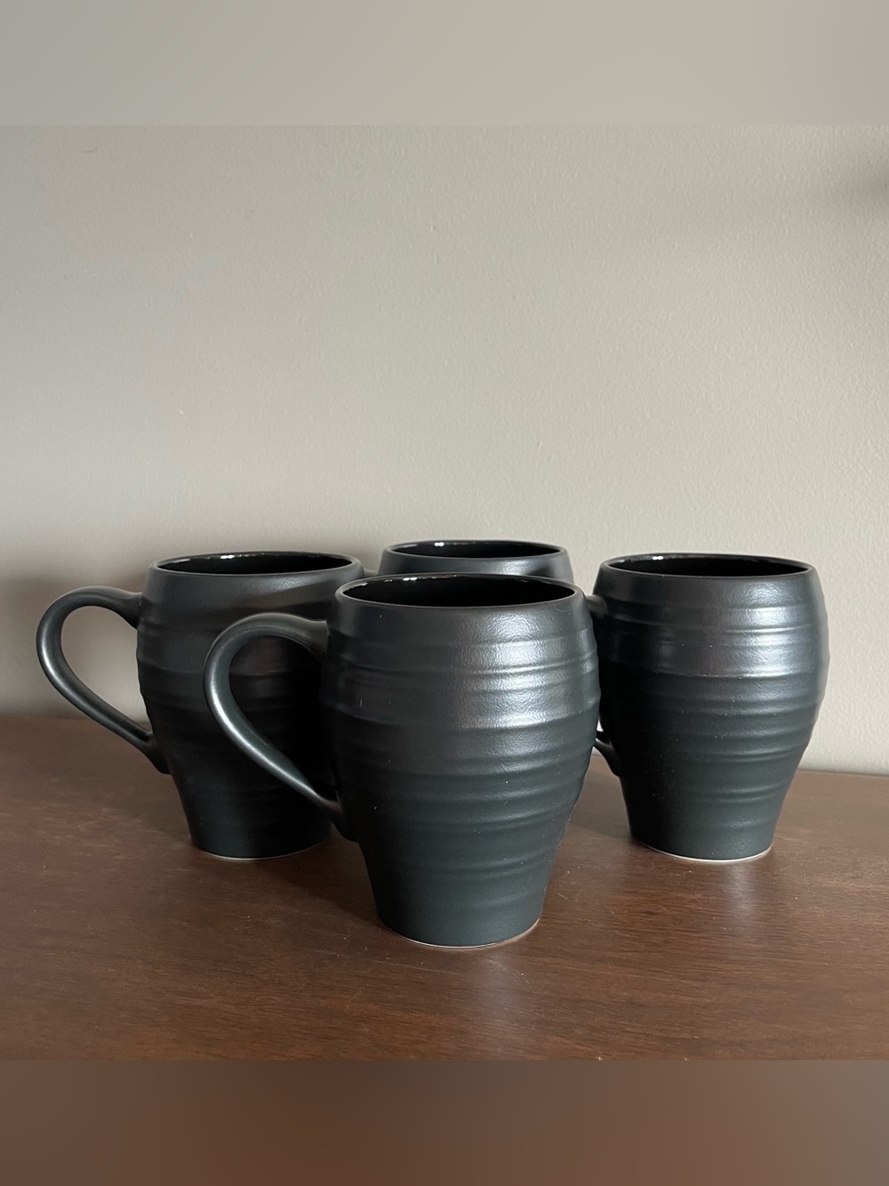 Mikasa Matte Swirl Black Ceramic Ironstone Mugs - Set of 4